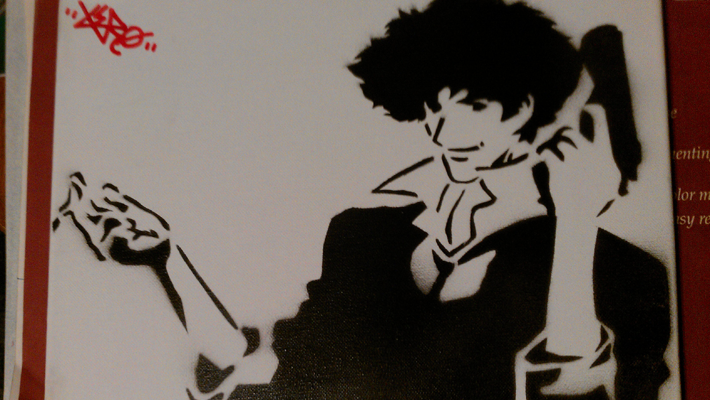 stencil graffiti - cowboy bebop spike in black