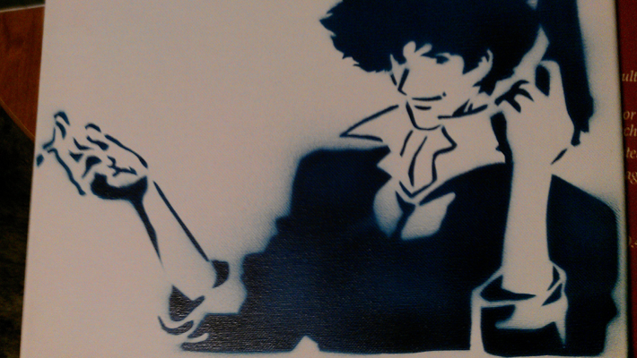 stencil graffiti - cowboy bebop spike in blue